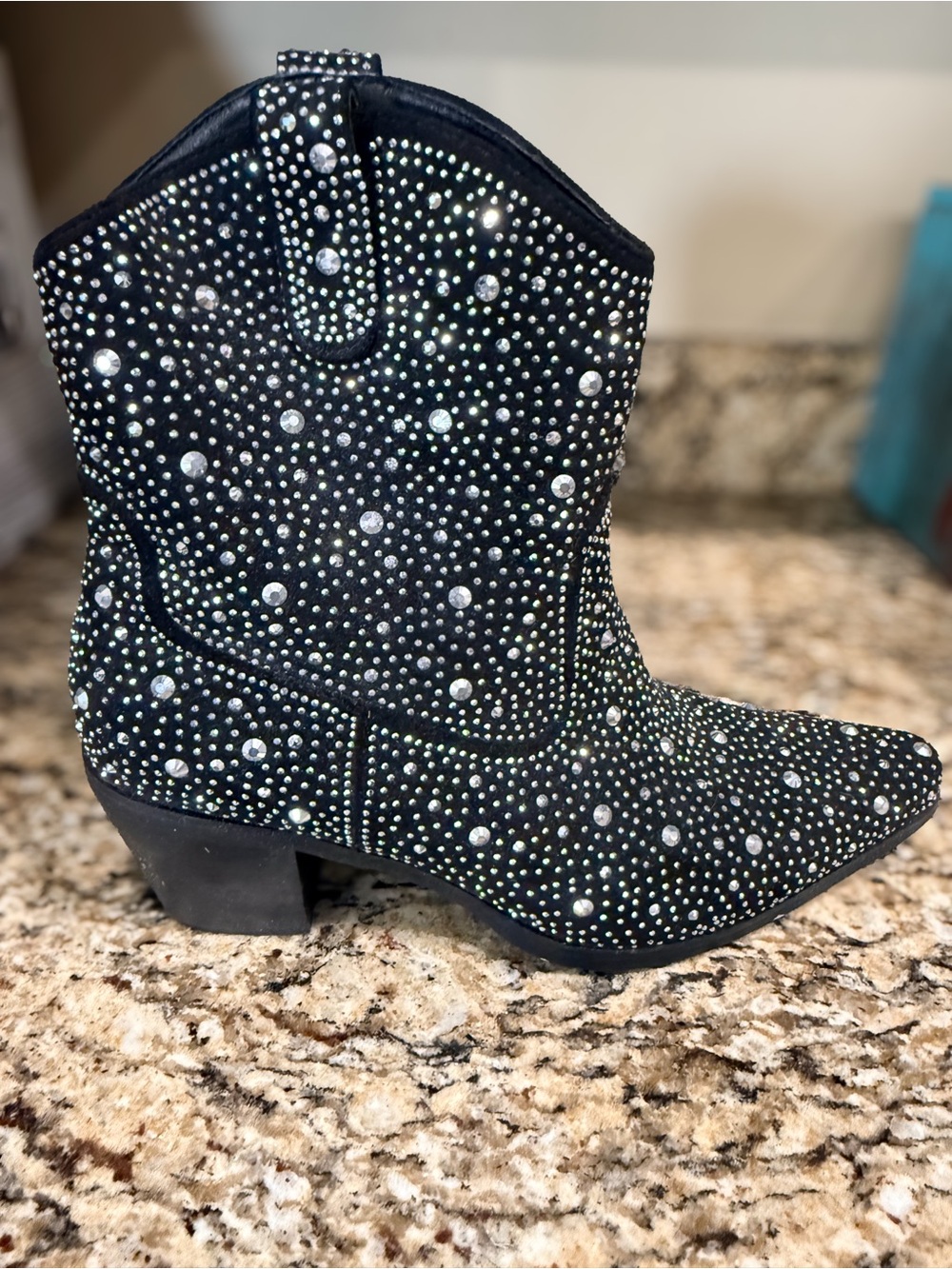 Black Rhinestone Western Ankle Boots
